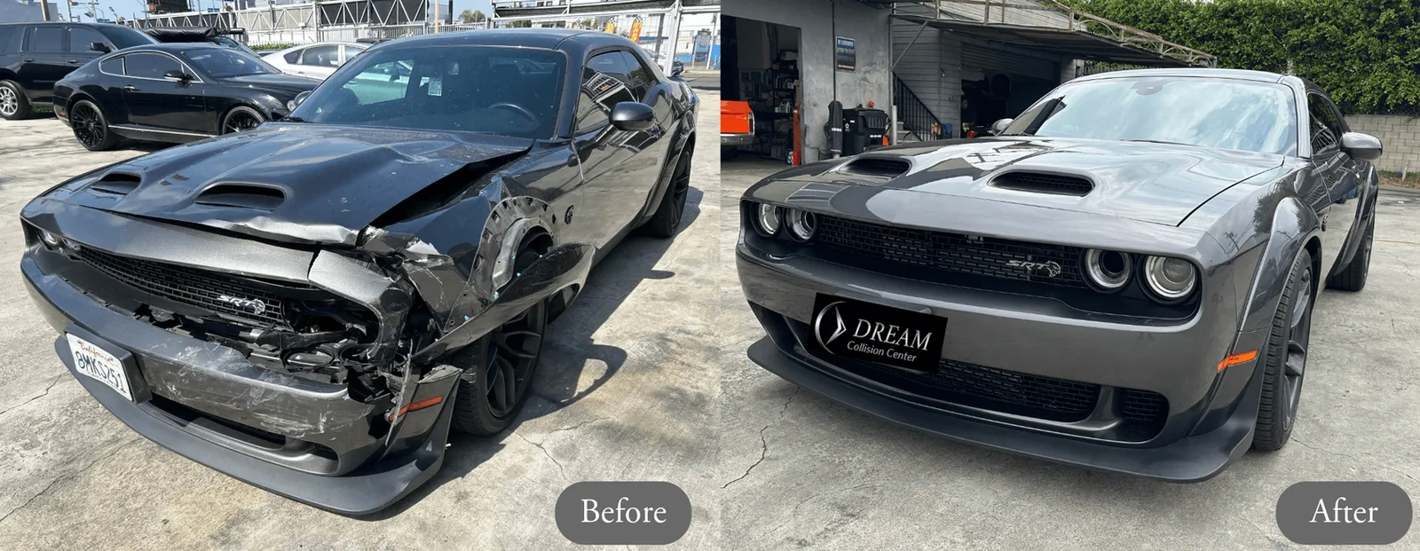 Dream Collision Center vehicle before and after front-end repair